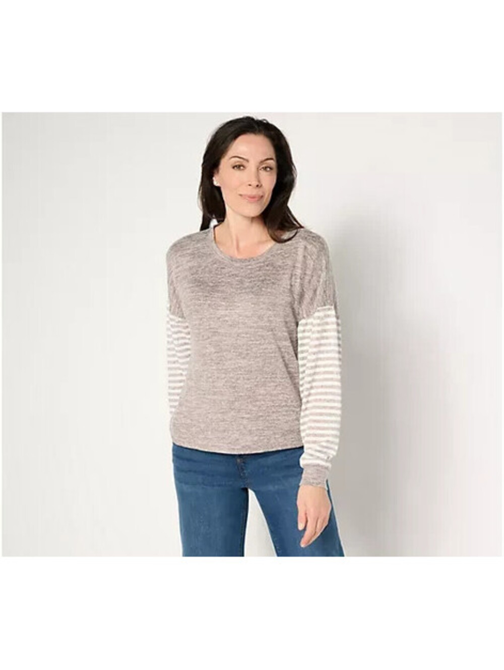CE3269 Anybody Hacci Top with Lurex Striped Sleeve Puff Sleeve SIZE XL